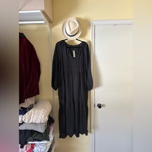 J Crew Black Linen Long Sleeve Dress